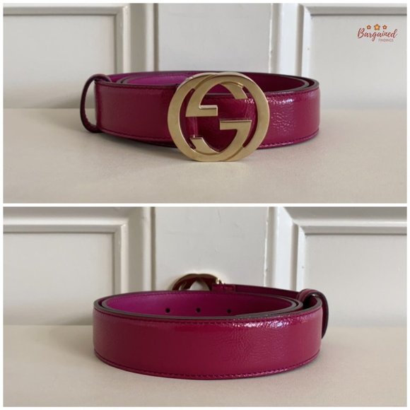 Authentic GUCCI Fuchsia Pink Coated Calfskin Leather Interlocking G Belt 85/34 main image 12